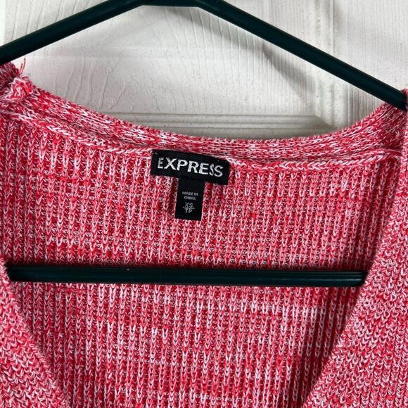 Express Knit Sweater Womans XS Red Solid Short Sleeve Spring Sweater Cotton - Picture 3 of 7